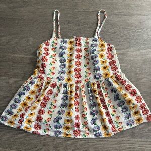 Asos Sleeveless Top Size 4 (S) Floral Peplum Spaghetti Straps Cotton
